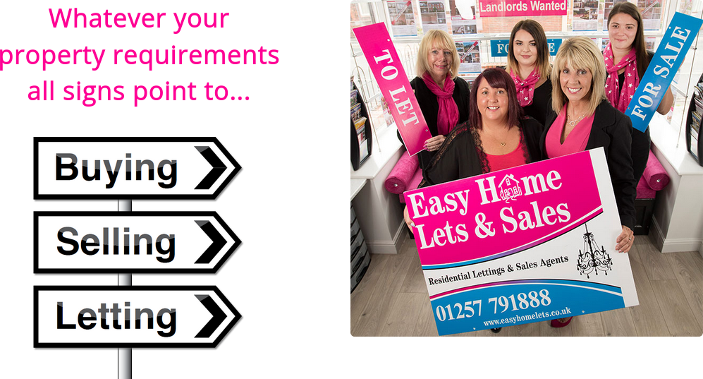 A set of roadsigns for Buying, Letting and selling all pointing to Easy Home Lets & Sales